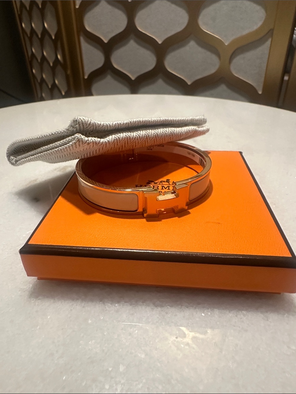 Hermes White Enamel Clic H Bracelet with Gold Hardware GM